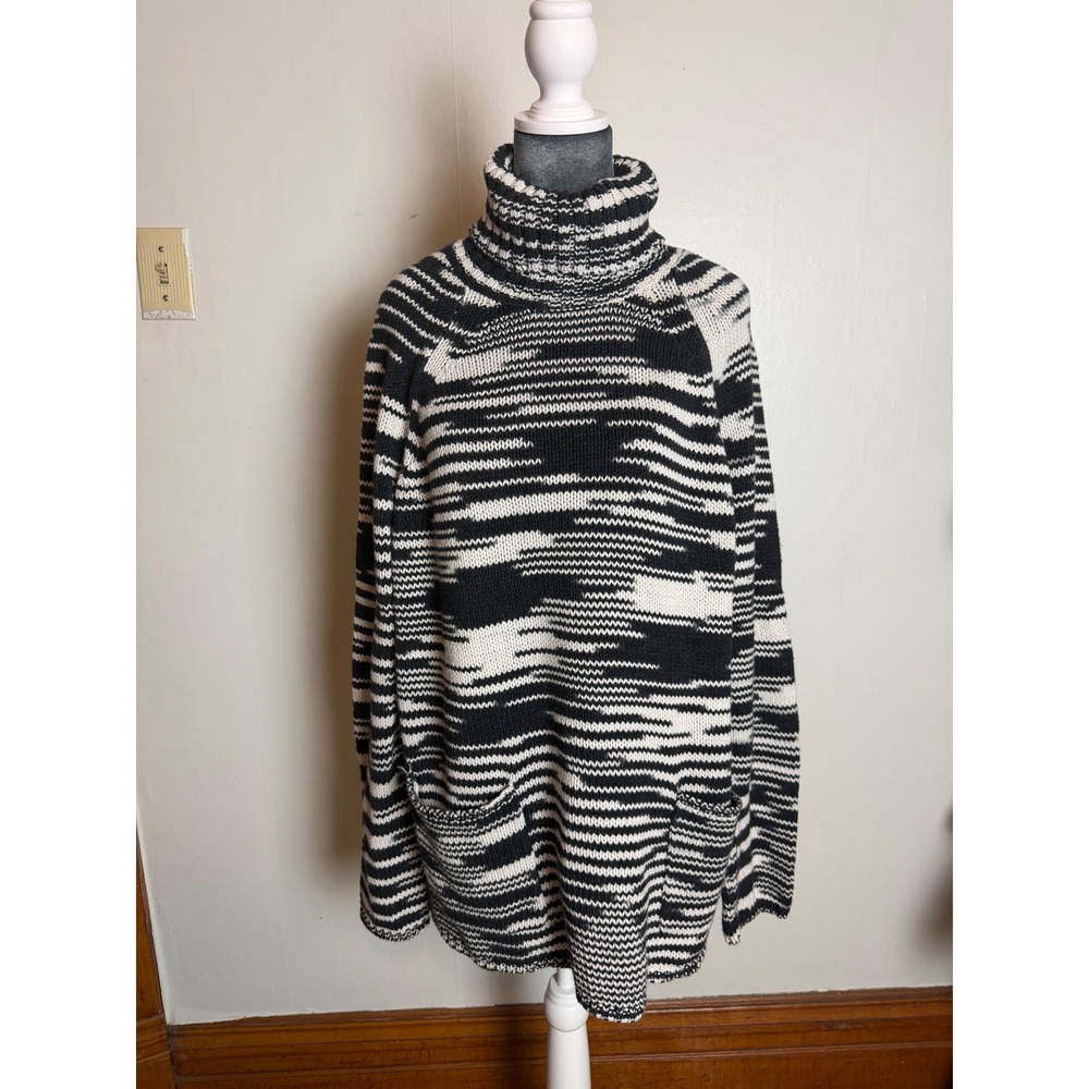 Chicos Black White Turtleneck Sweater chunky coastal boxy oversized euro summer